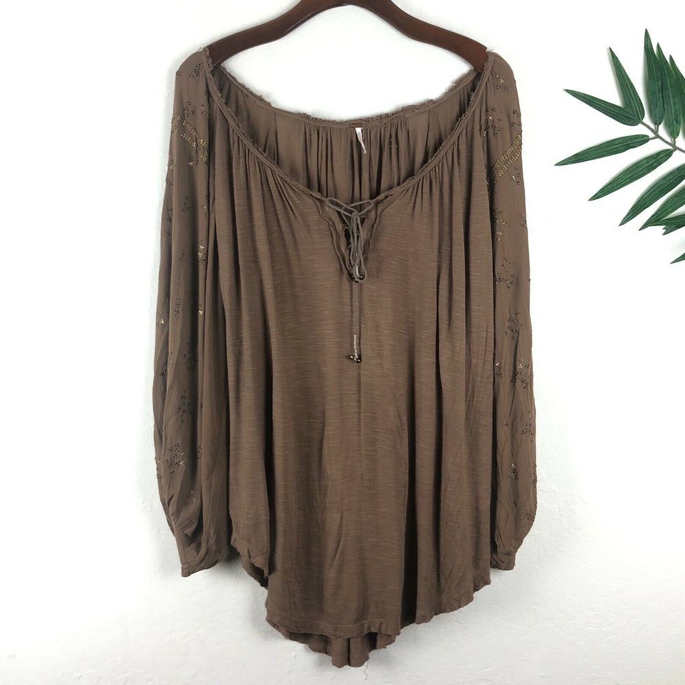 Free People Long Sleeve Studded Tunic  S Brown